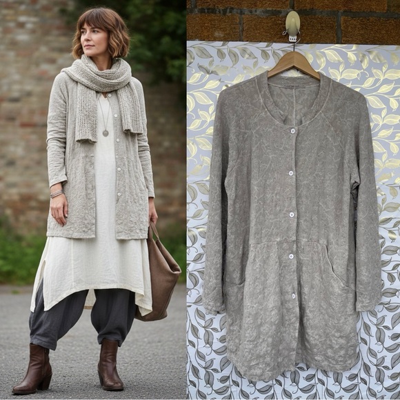 Transit Par-Such Italian Lagenlook Textured CoatCoastal GrandmotherSize M